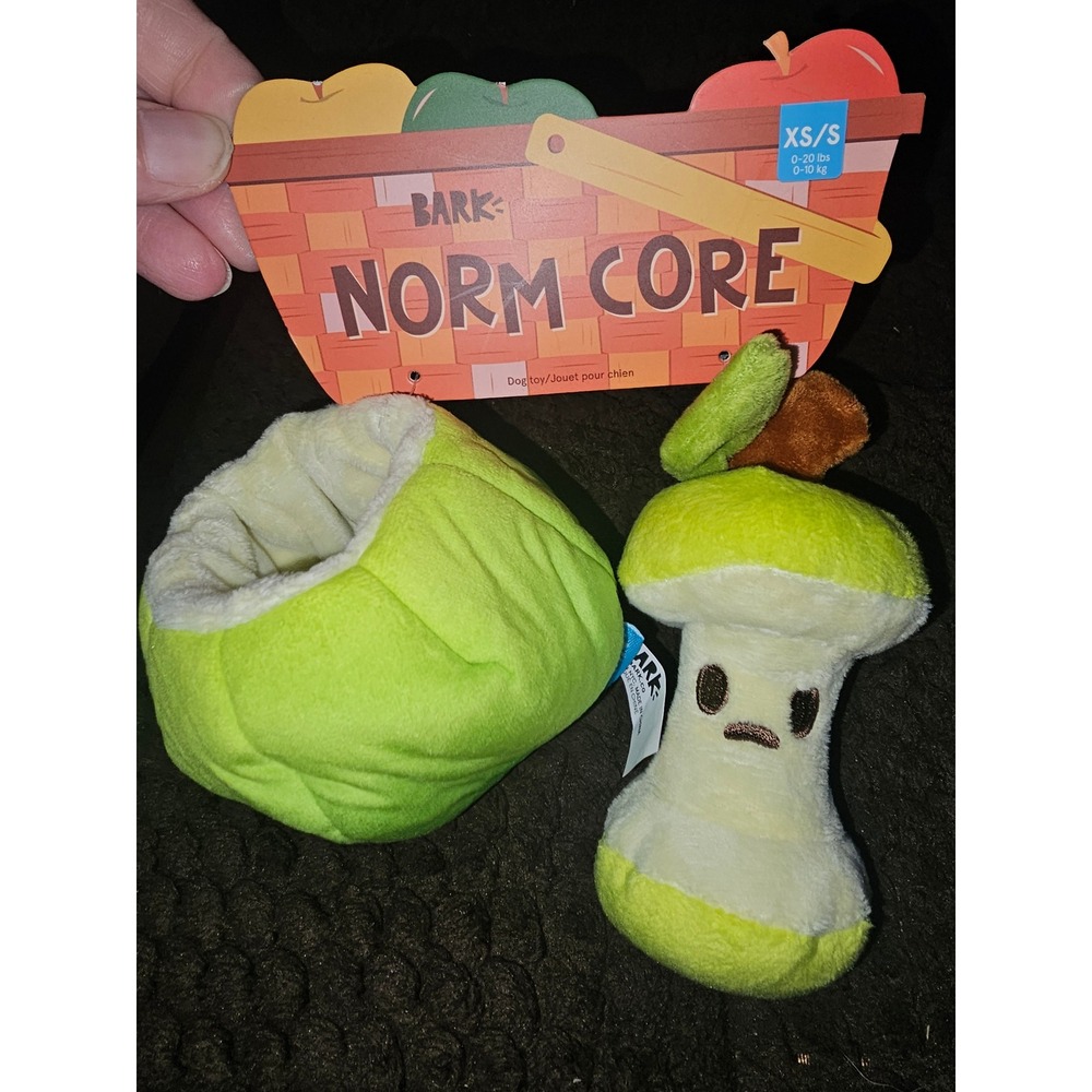 NWT BARK Barkbox Norm Core‎ Apple 2pc Dog Toy Plush Crinkle XS/S